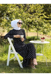 Women Black Polka Dot Dressbise Turkey Muslim Fashion Hijab Dress Islam Clothing dubai 2021