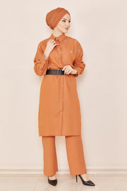 Tunic Pants With Belt Turkey Muslim Fashion MUH-344