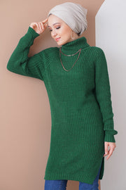 HKnitted Slit Emerald Knitwear Tunic MUH-200