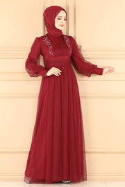 Guipure Detailed Tulle Evening Dress Turkey Muslim Fashion Islam Dubai Istanbulstyles Ramadan MUH-420