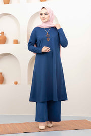 Button Detailed Hijab Set Tunic with Pants MUH-306