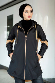 Double Color Hooded Hijab Cap Trench Coat MUH-256