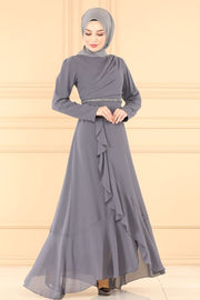 Belt Stone Chiffon Evening Dress Turkey Muslim Fashion Islam Dubai Istanbulstyles Ramadan MUH-415
