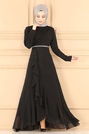 Belt Stone Chiffon Evening Dress Turkey Muslim Fashion Islam Dubai Istanbulstyles Ramadan MUH-415