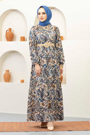Shawl Patterned Dress Hijab Turkey Muslim Fashion Islam Clothing Dubai Istanbul Istanbulstyles MUH-393
