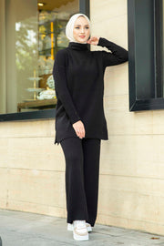 Button Detailed Veiling Knitwear Set Tunic with Pants MUH-316