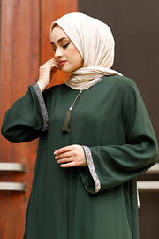 Front Zippered Arms Stone Abaya Dress MUH-130