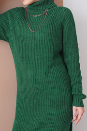 HKnitted Slit Emerald Knitwear Tunic MUH-200