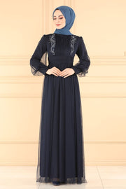 Guipure Detailed Tulle Evening Dress Turkey Muslim Fashion Islam Dubai Istanbulstyles Ramadan MUH-420