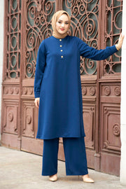 Front Button Detailed Comfortable Hijab Suit Tunic with Pants MUH-311